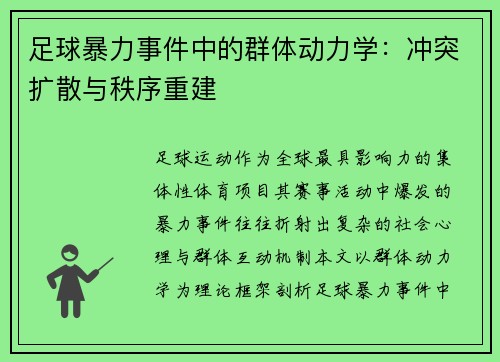 足球暴力事件中的群体动力学：冲突扩散与秩序重建